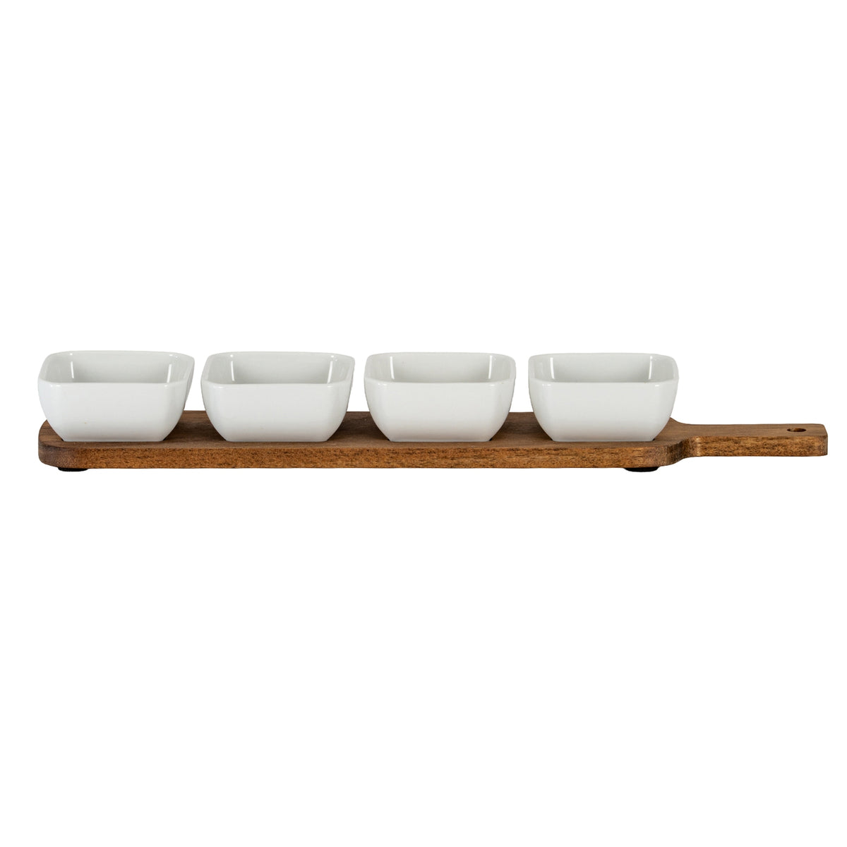 Acacia Serving Board with Four Ceramic Bowls
