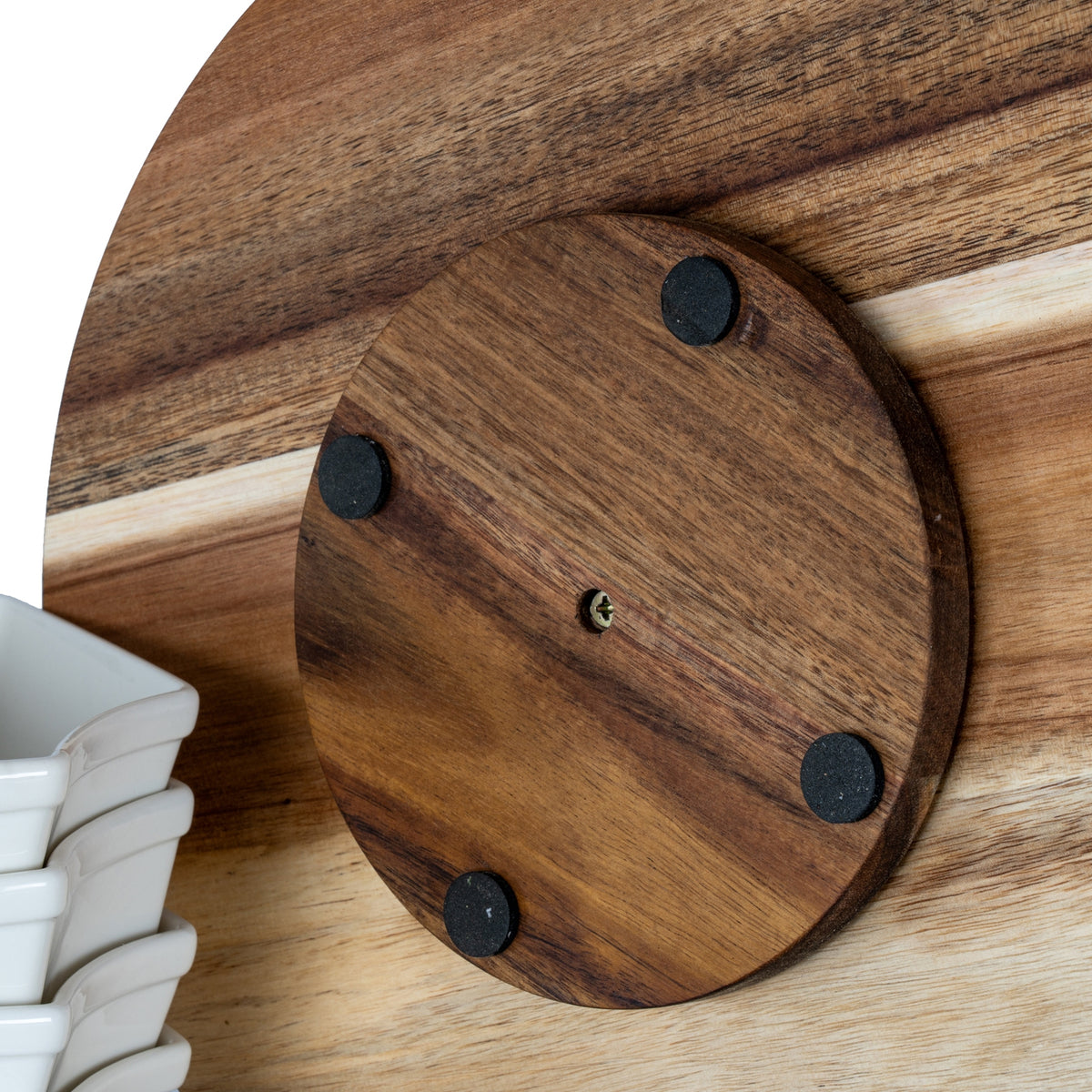 Acacia Rotating Sharing Platter with Ceramic Bowls