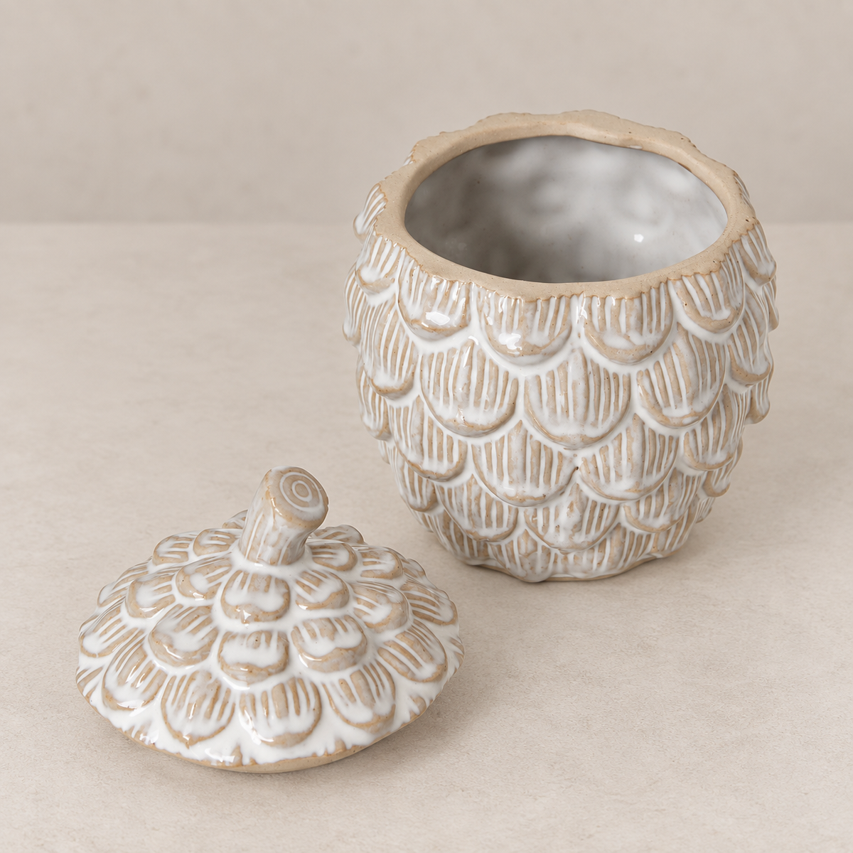 Woodland Ceramic Pinecone Trinket Pot with Lid
