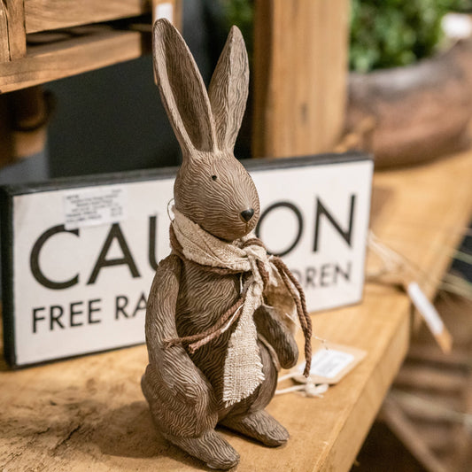 Rustic Resin Decorative Bunny with Fabric Scarf