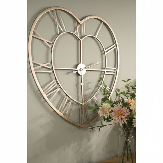 Silver Heart Skeleton Wall Clock