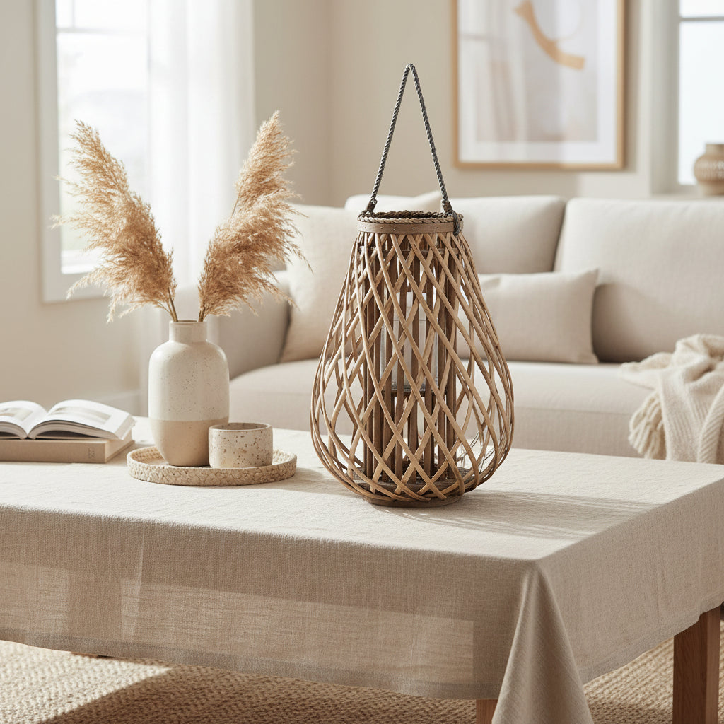 Large Wicker Bulbous Lantern