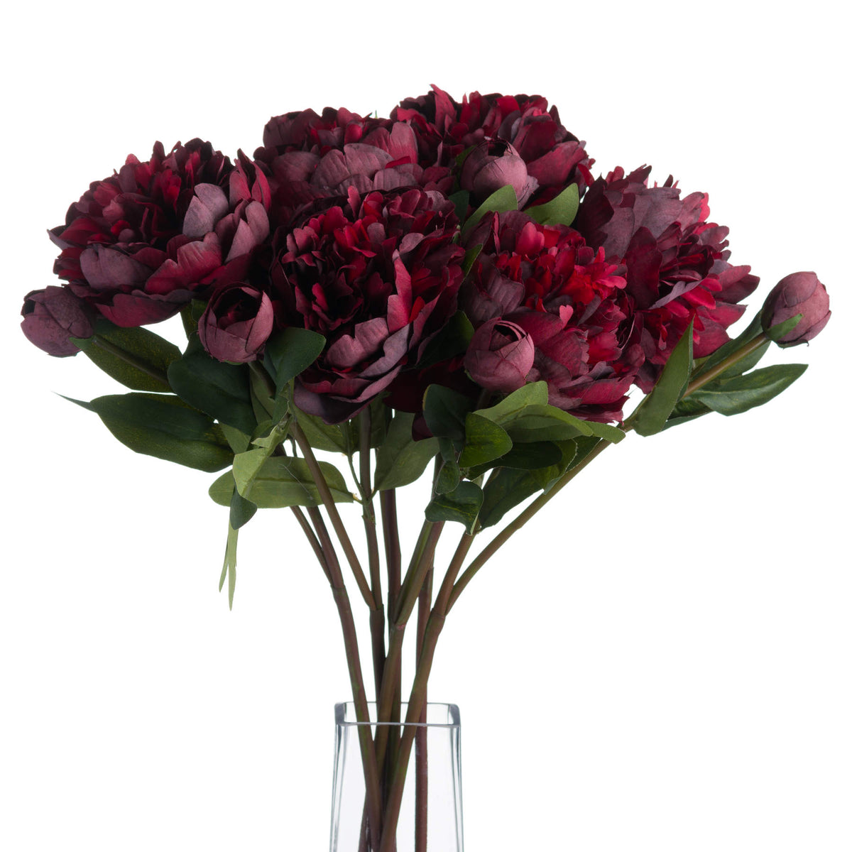 Burgundy Peony Rose Stems – Set of 3