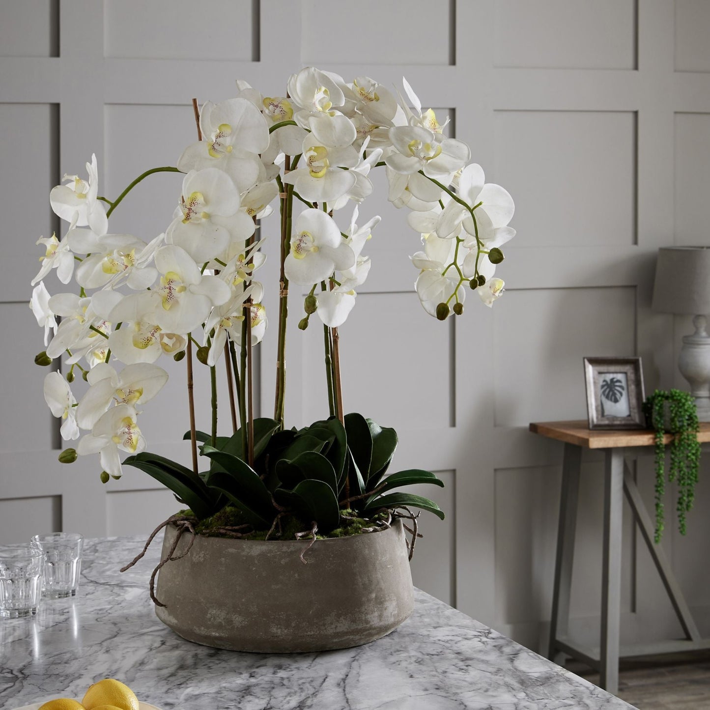 Seraphina Large Artificial White Orchid in Stone Pot