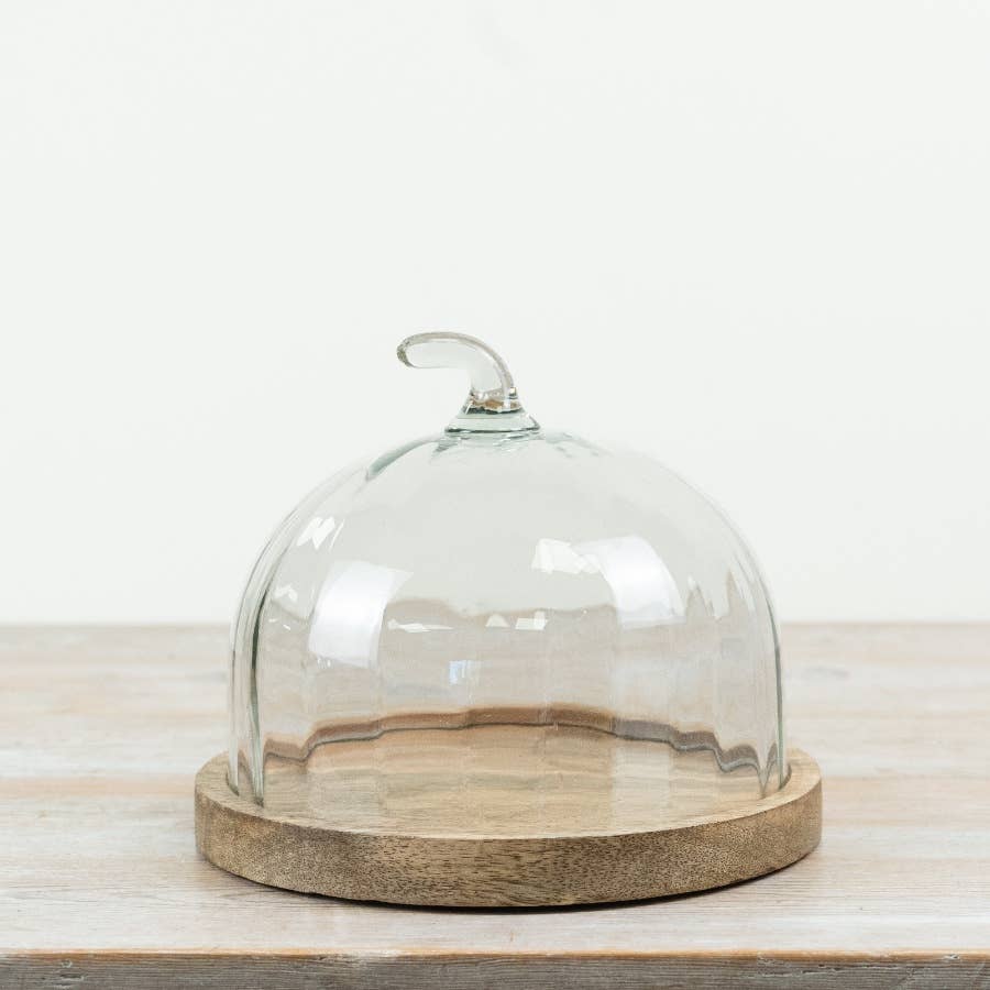 Pumpkin Glass Cloche & Wooden Serving Board