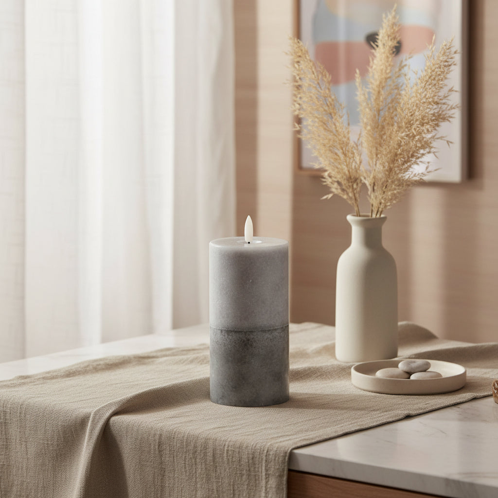 Luxe Collection Natural Glow 3x6 Stone LED Wax Candle