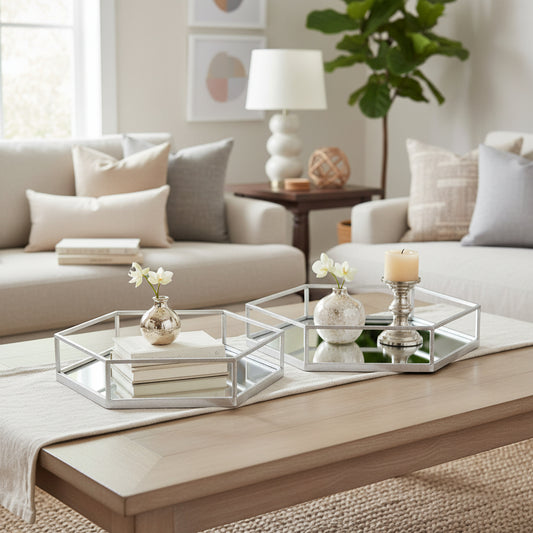 Silver Hexagon Set Of Two Trays