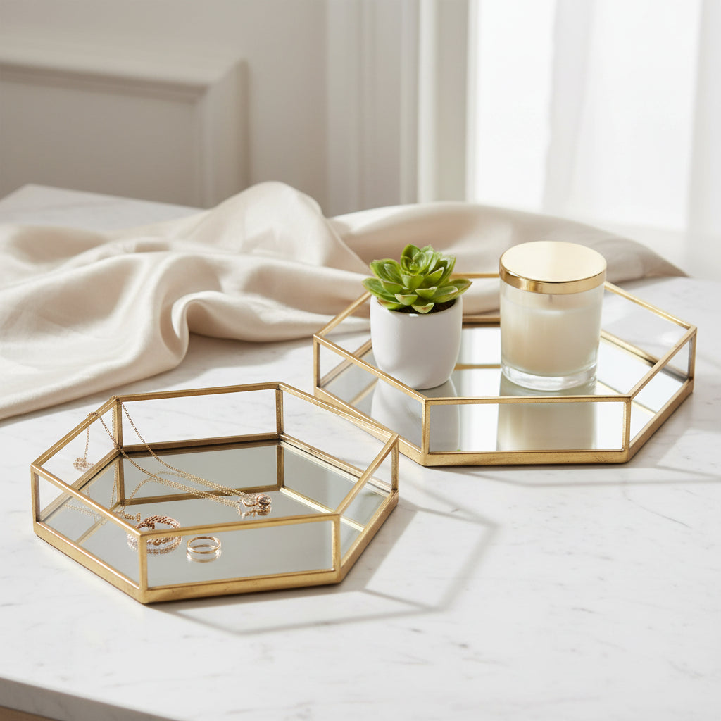 Gold Hexagon Set Of Two Trays