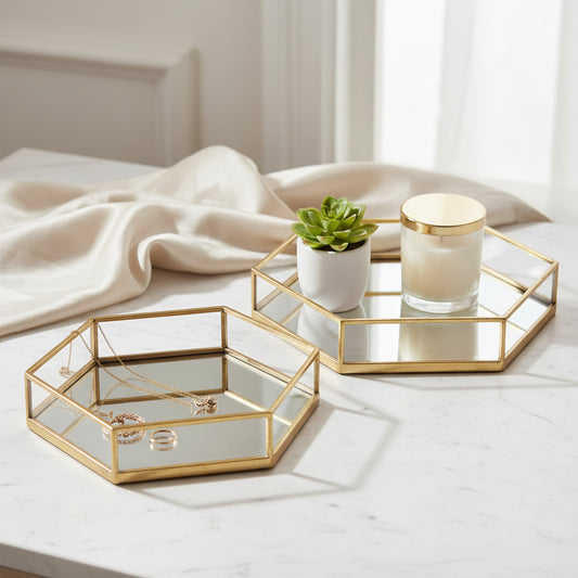 Gold Hexagon Set Of Two Trays