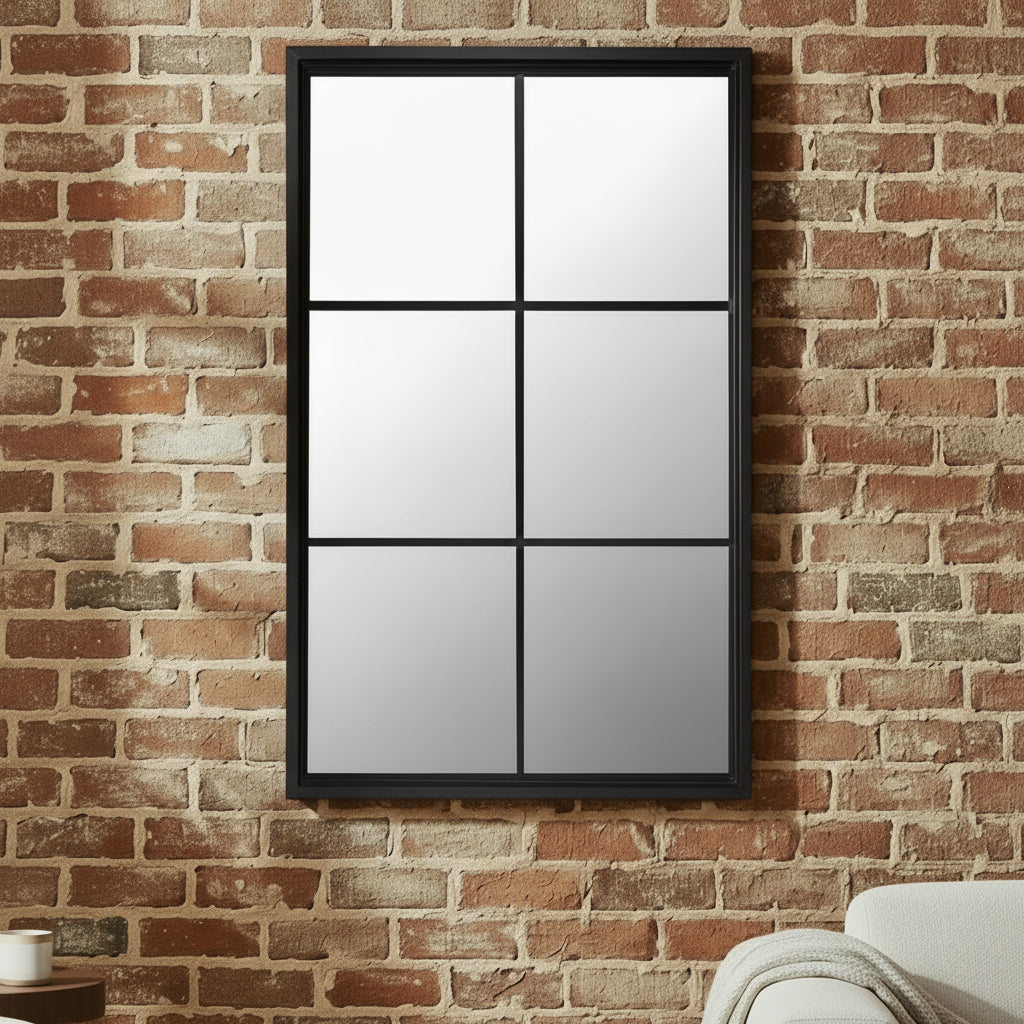 Black Wood Large Window Mirror