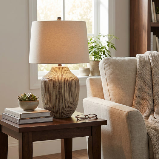 Orlena Textured Table Lamp with Linen Shade