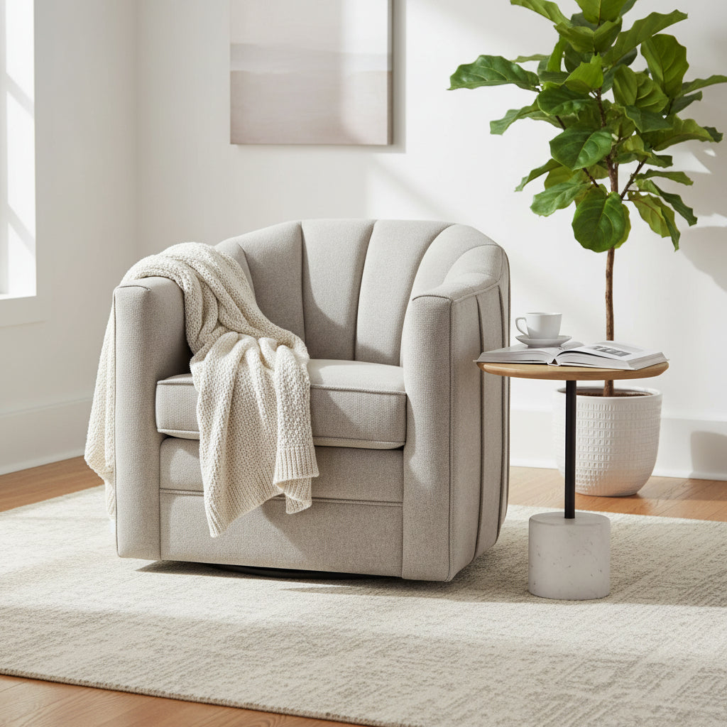 Lily Swivel Chair In Oatmeal Twill