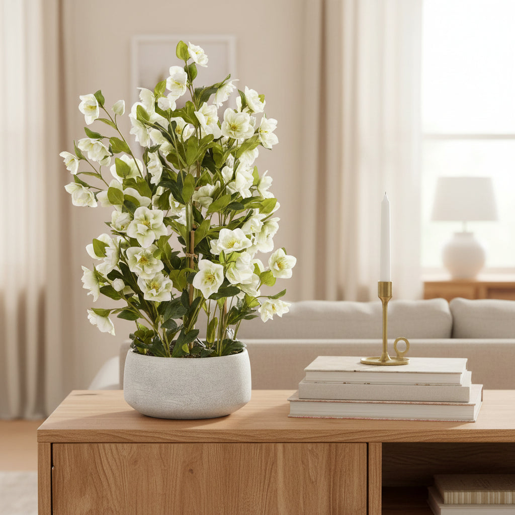 Large White Hellebore In Grey Pot