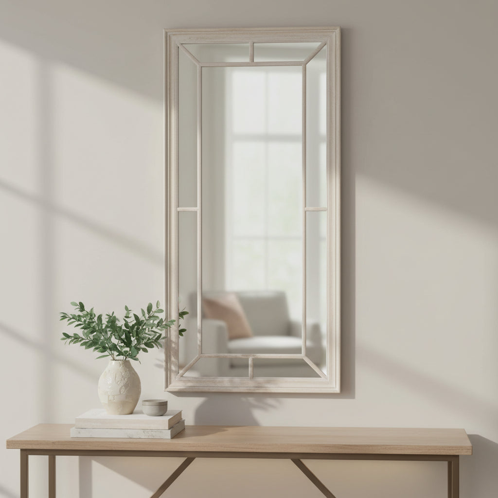 Large Washed Wood Framed Window Mirror