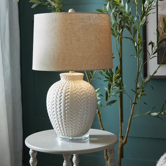 Neutral Twill Weave Ceramic Table Lamp With Linen Shade