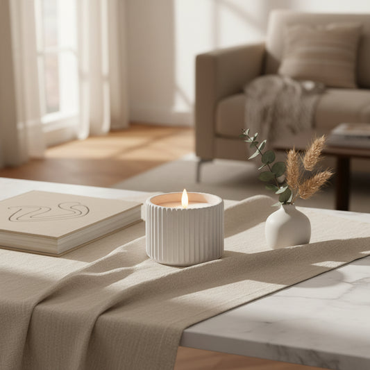 Luxe Collection Natural Glow Chalk Ribbed Medium Led Candle