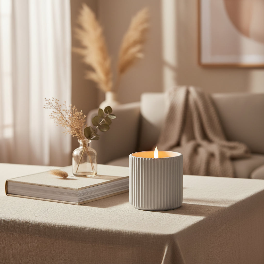 Luxe Collection Natural Glow Chalk Ribbed Large Led Candle