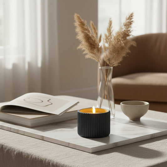 Luxe Collection Natural Glow Grey Ribbed Medium Led Candle