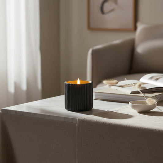 Luxe Collection Natural Glow Grey Ribbed Large Led Candle