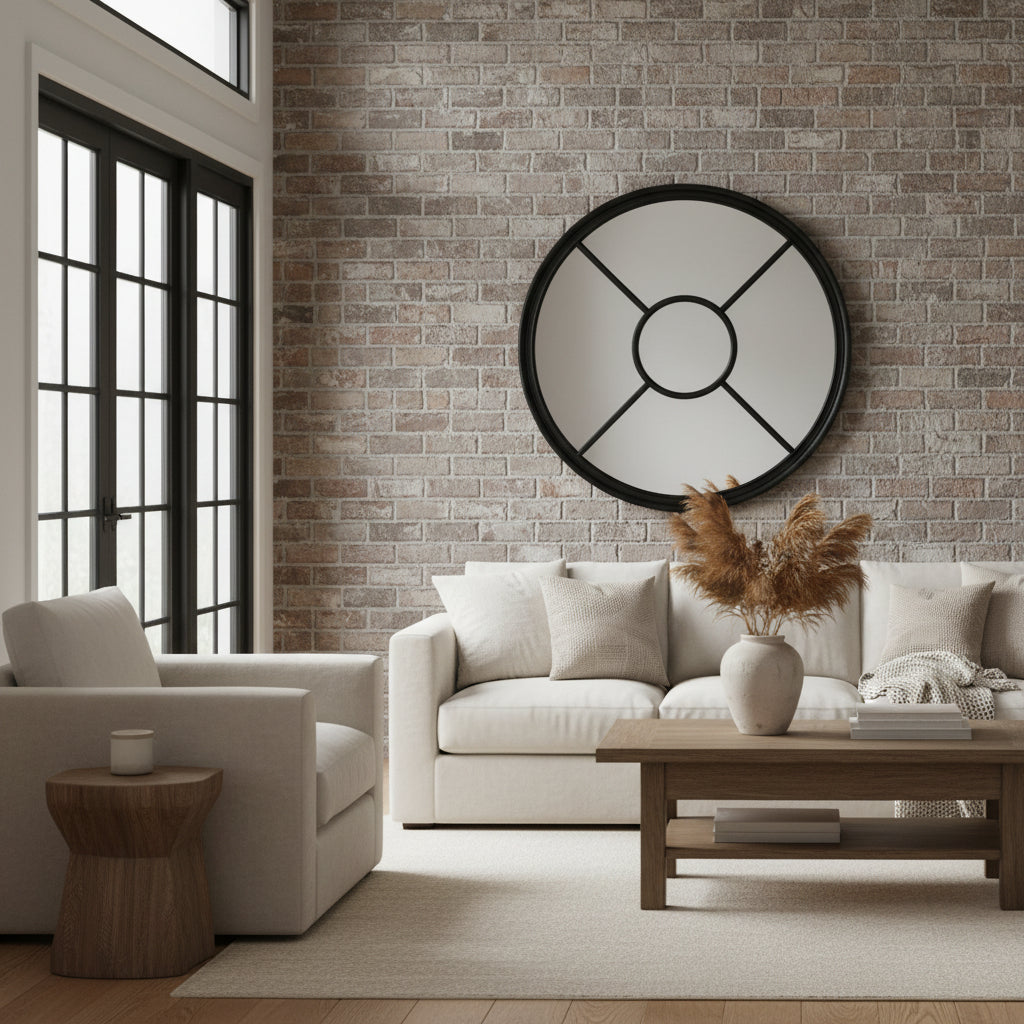 Black Wood Round Window Mirror