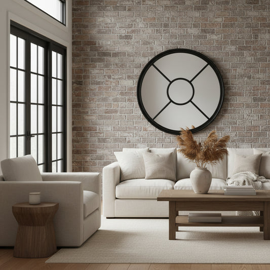 Black Wood Round Window Mirror