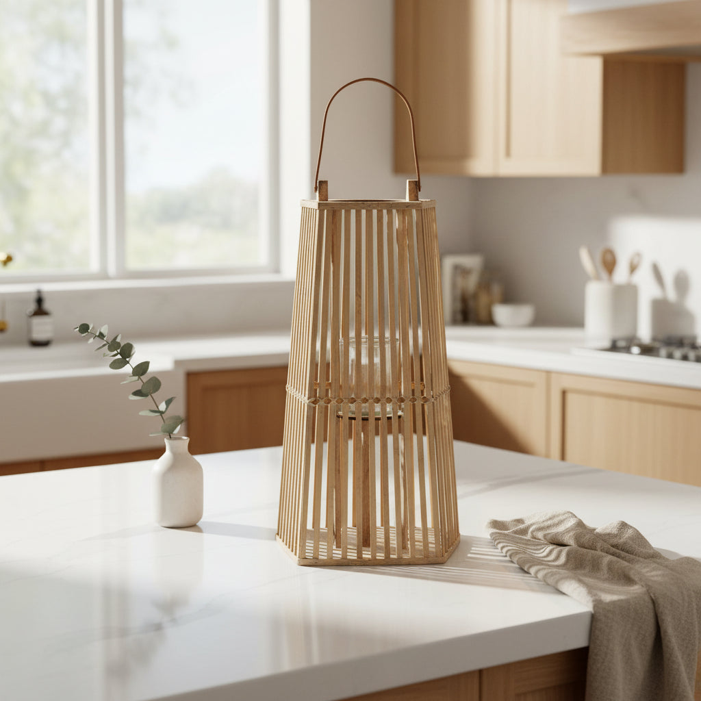 Small Silo Wicker Lantern With Glass Holder