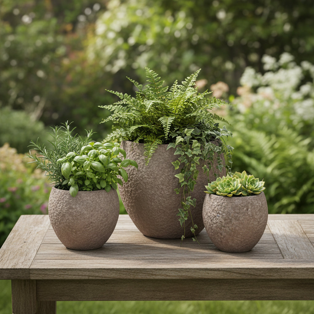 Umber Pot Belly Set Of 3 Planters