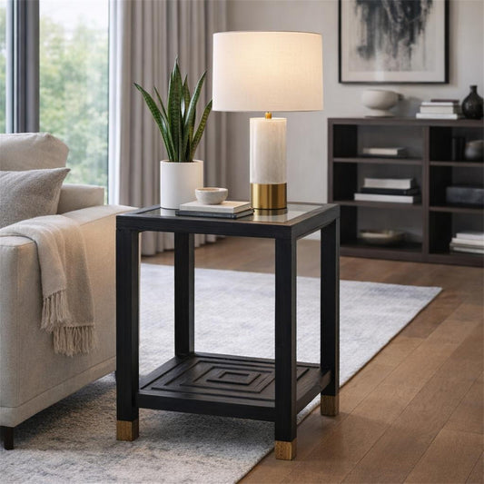 Kensington Noir Side Table with Geometric Shelf