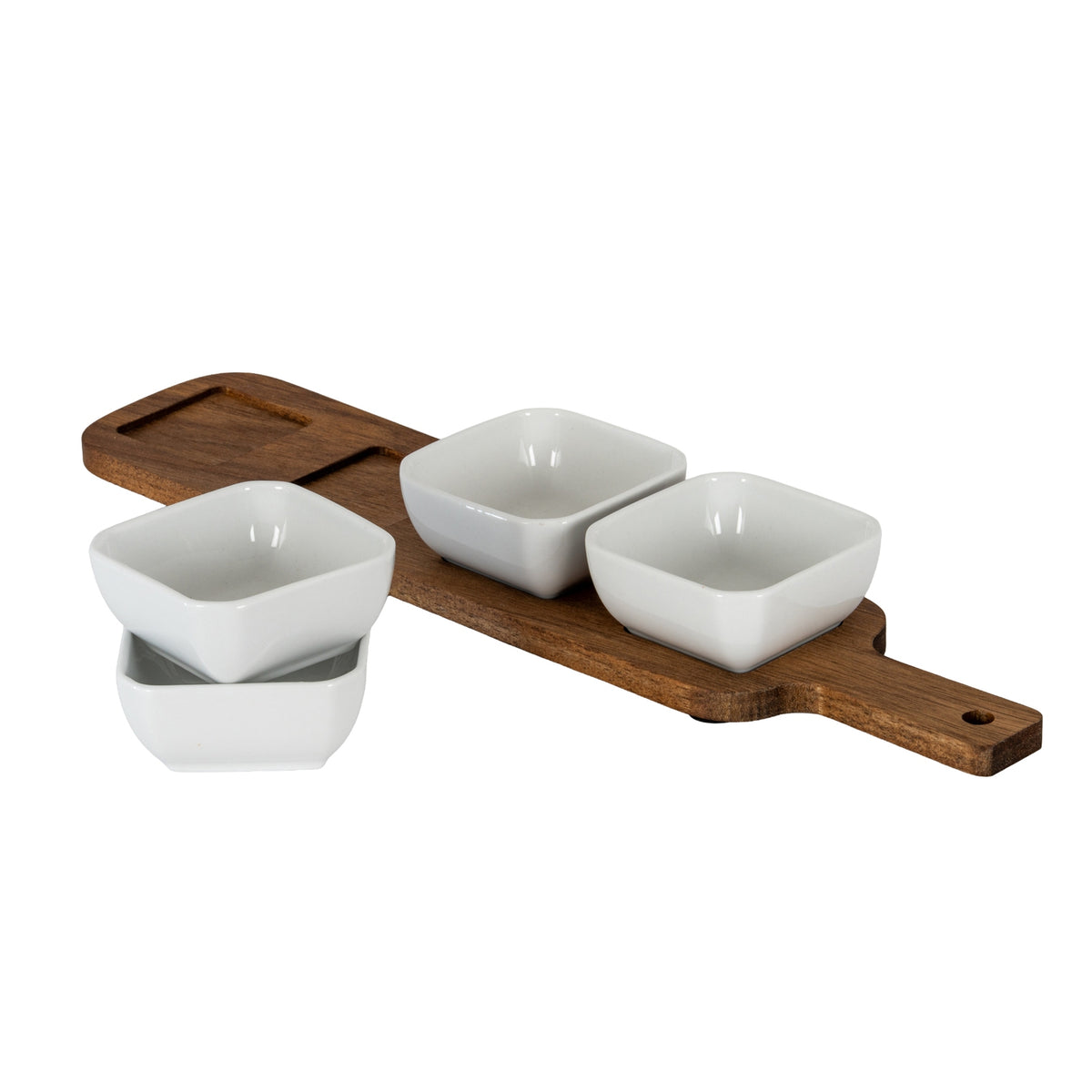 Acacia Serving Board with Four Ceramic Bowls