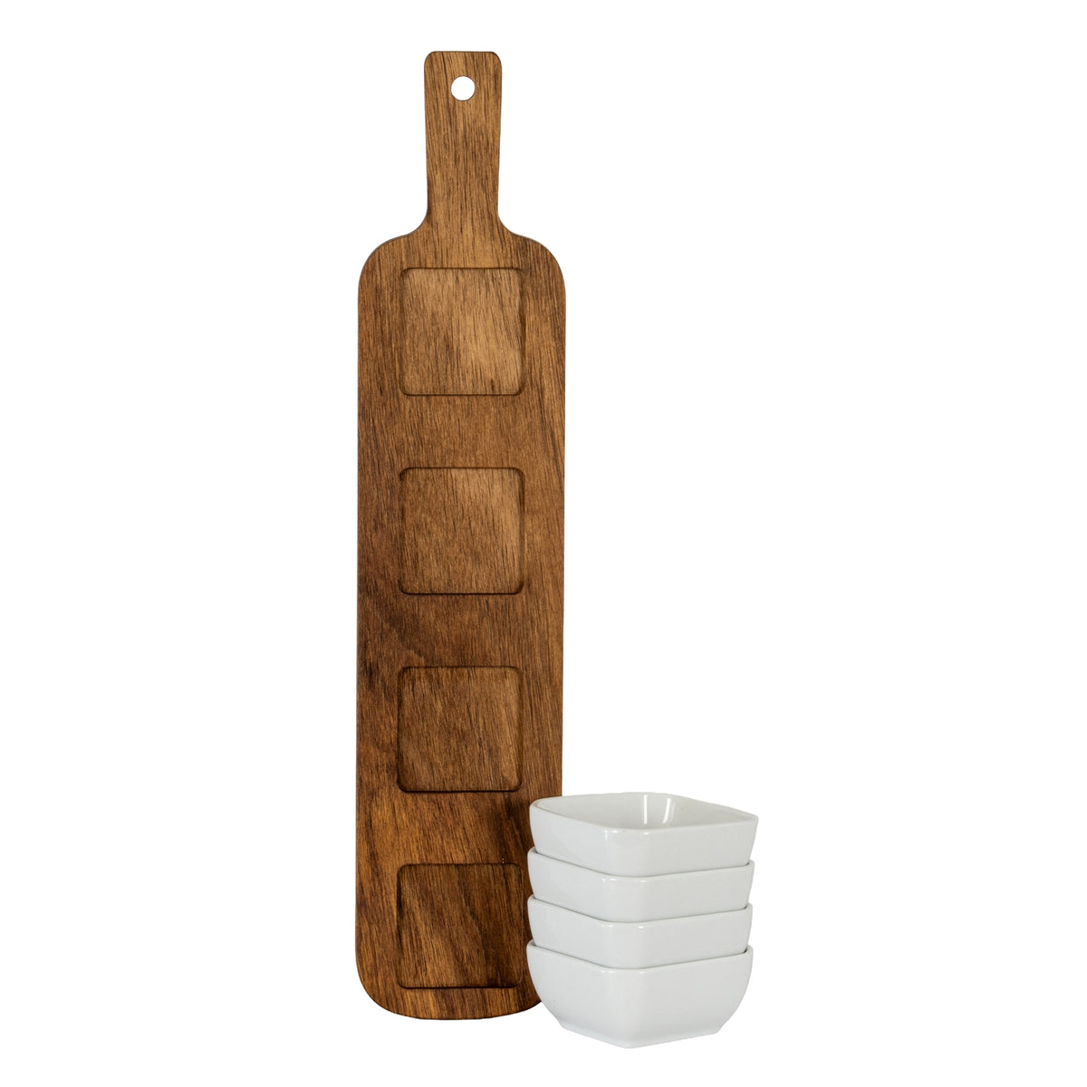 Acacia Serving Board with Four Ceramic Bowls