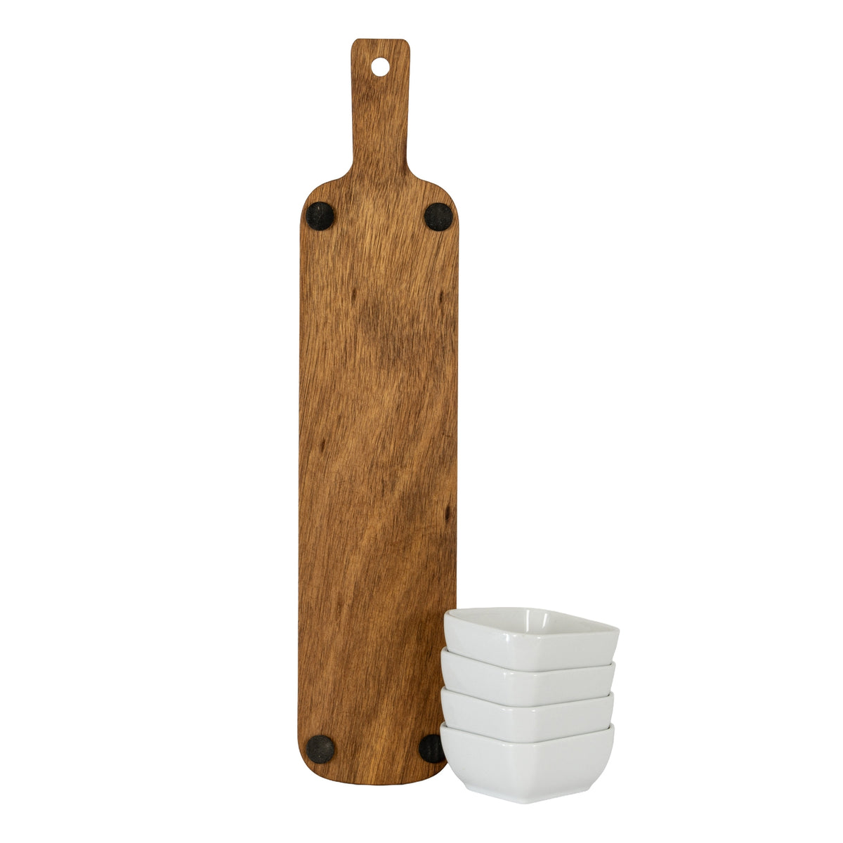 Acacia Serving Board with Four Ceramic Bowls