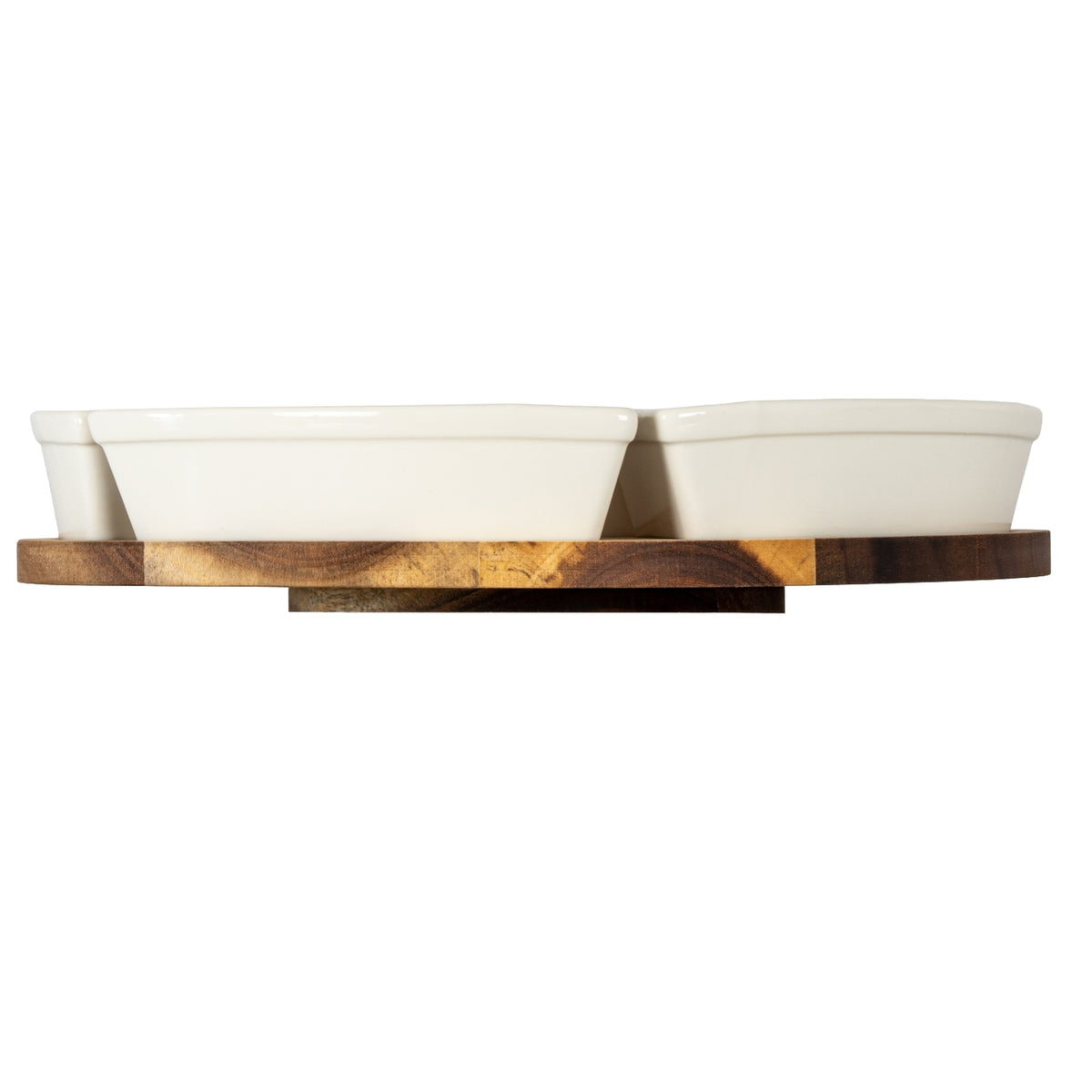 Acacia Rotating Sharing Platter with Ceramic Bowls