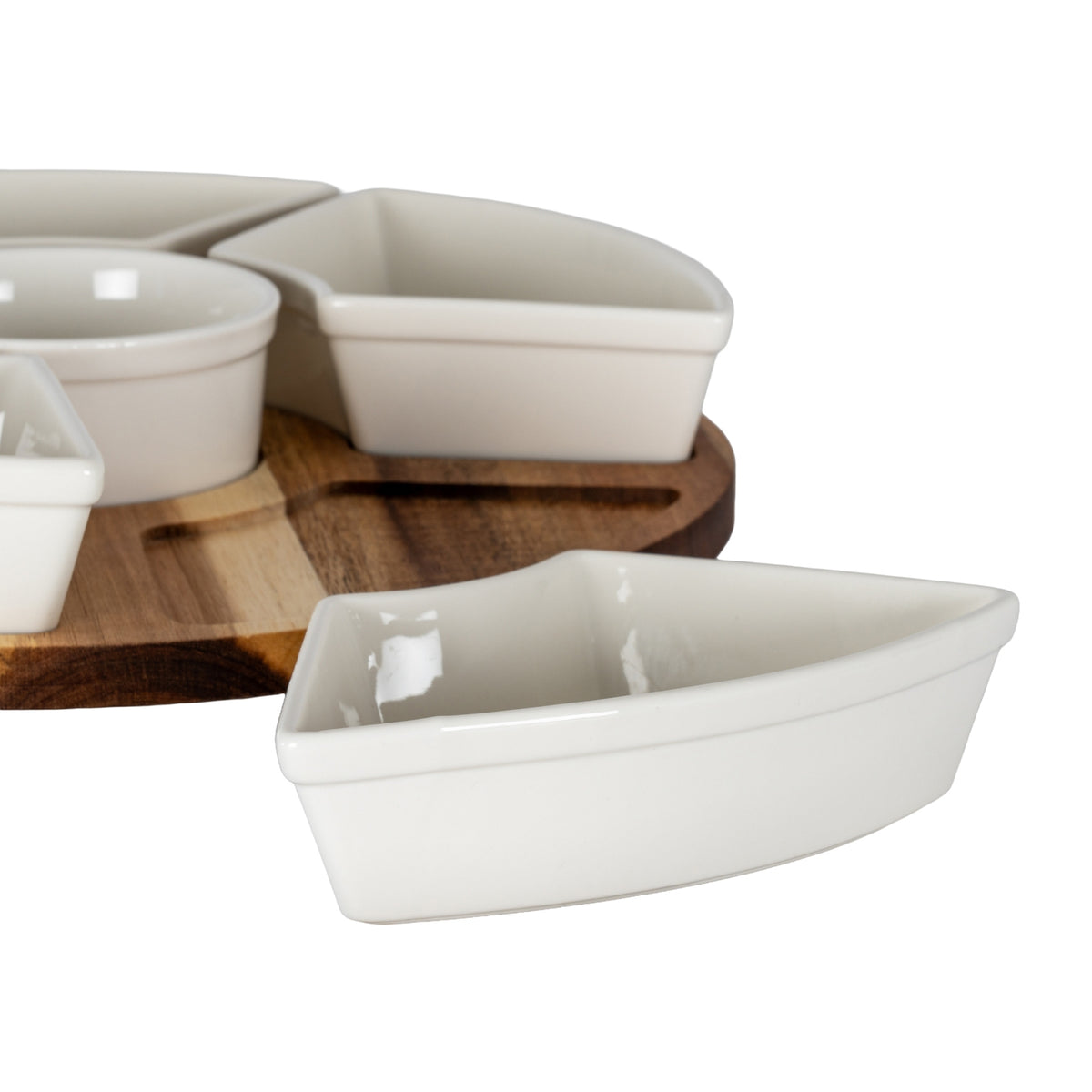 Acacia Rotating Sharing Platter with Ceramic Bowls