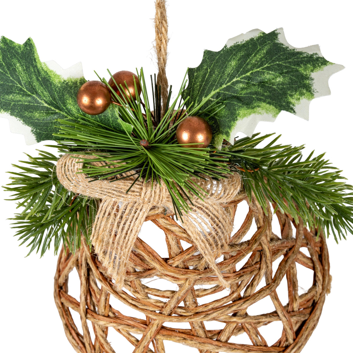 Natural Rattan Christmas Bell with Winter Foliage – 15cm