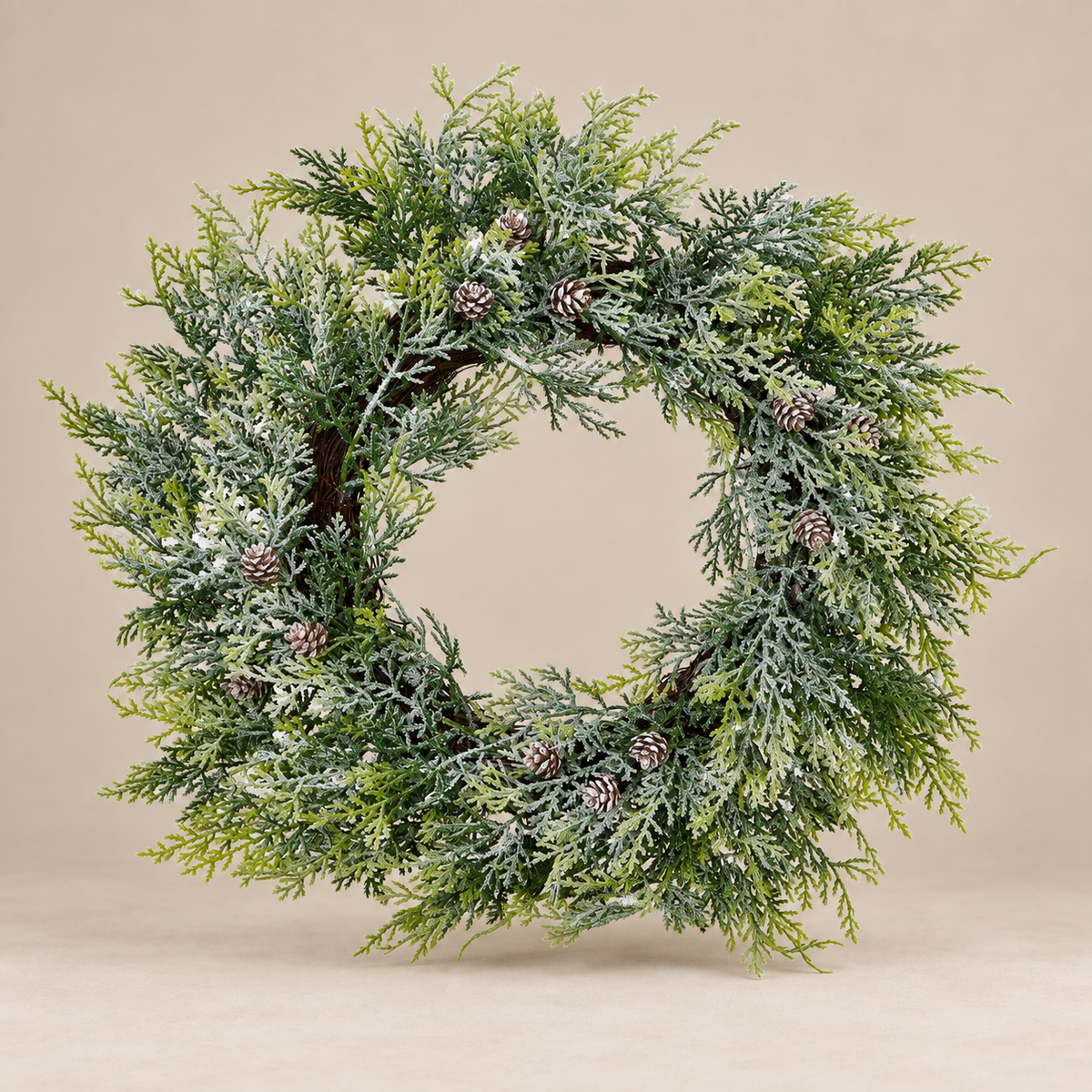 Frosted Pine Wreath with Pinecones