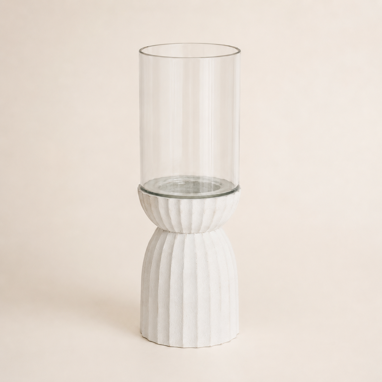Large White Carved Hurricane Lantern