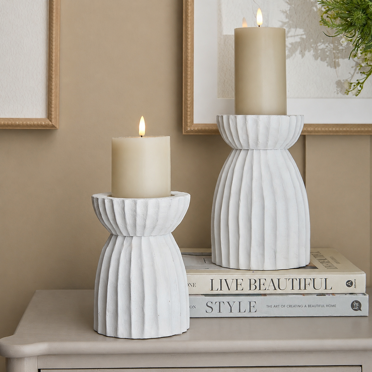 Large White Carved Hurricane Lantern