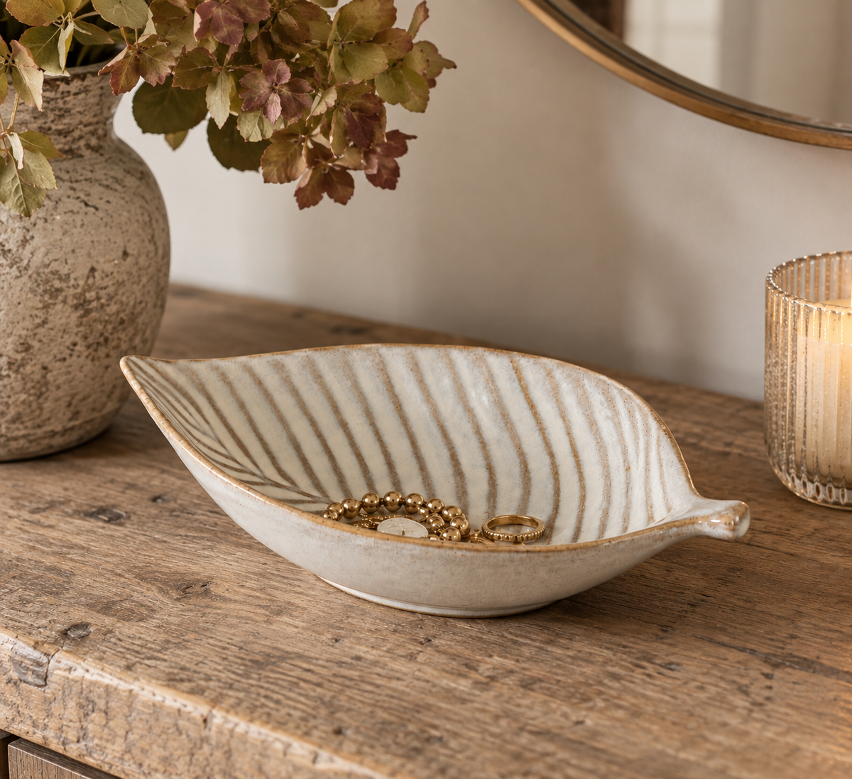 Elm Leaf Ceramic Decorative Dish