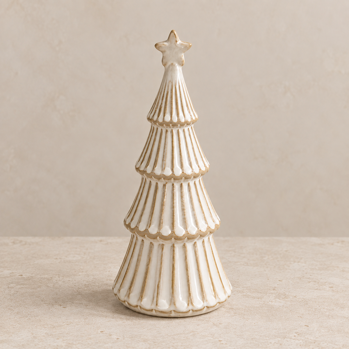 White Ceramic Christmas Tree with Star – Medium
