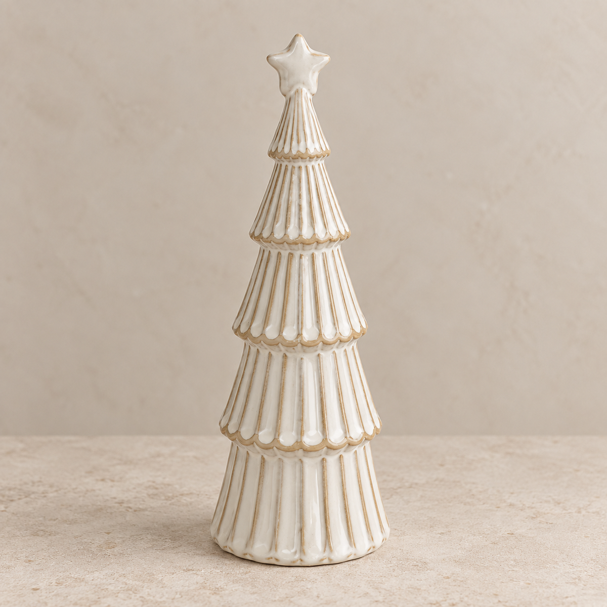 White Ceramic Christmas Tree with Star – Large