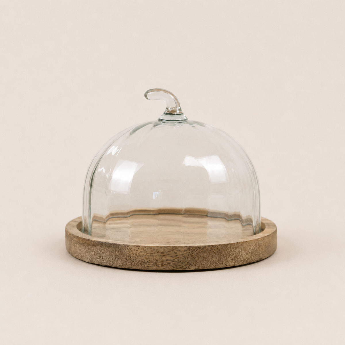 Pumpkin Glass Cloche & Wooden Serving Board