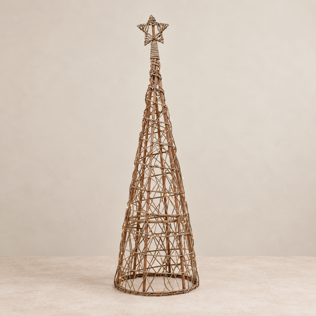 Medium Natural LED Wicker Christmas Tree with Star – 115cm