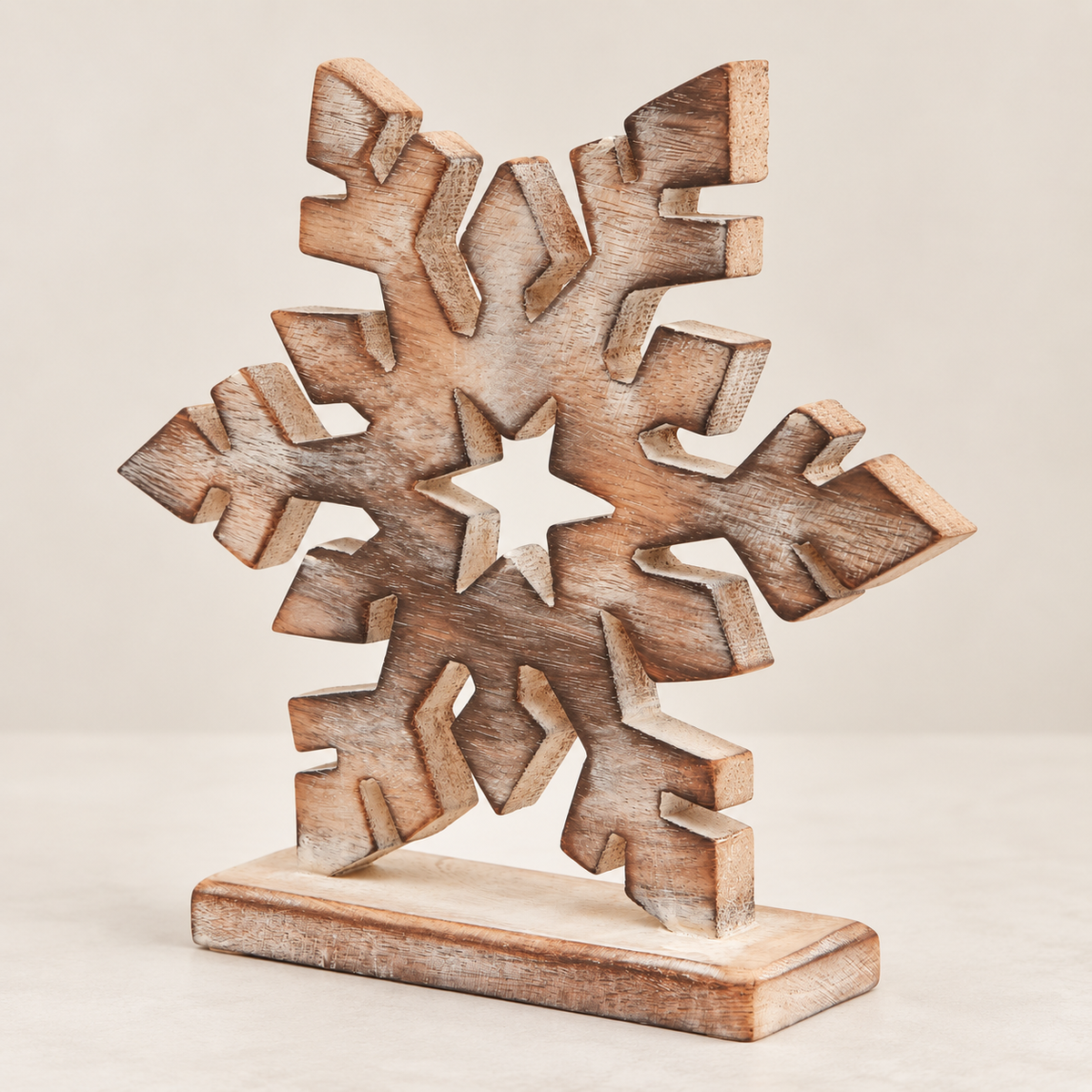 Whitewashed Wooden Snowflake Decoration