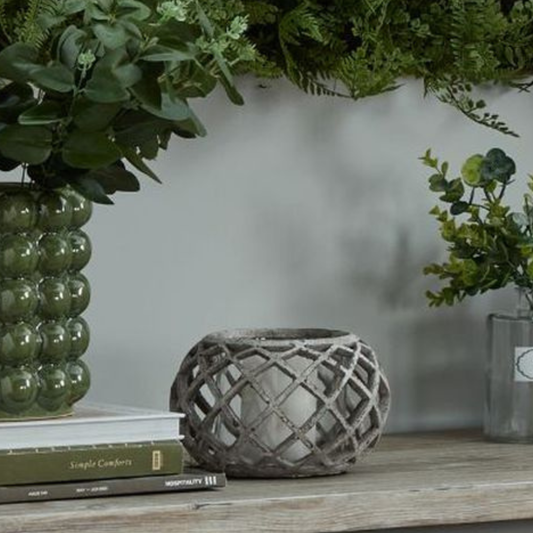 Round Ceramic Lattice Hurricane Lantern